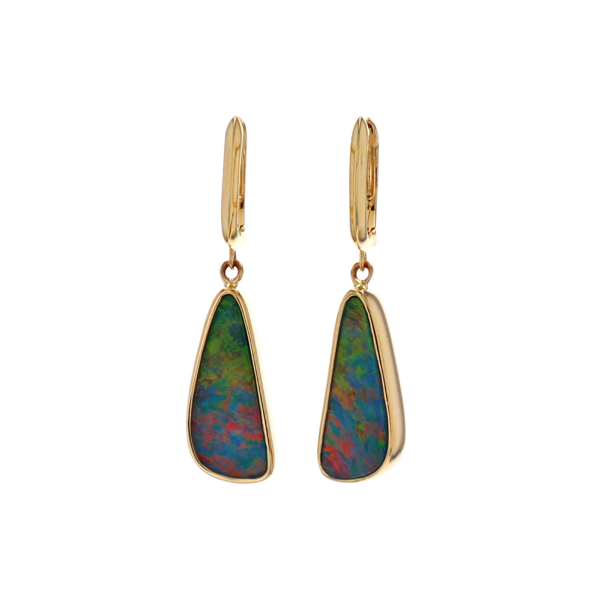 14K Yellow Gold Australian Opal Doublet Dangle Earrings