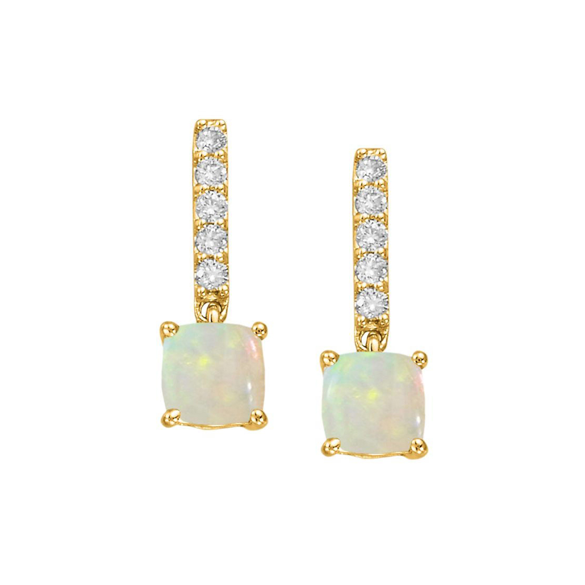 14K Yellow Gold Cushion Opal and Diamond Earrings