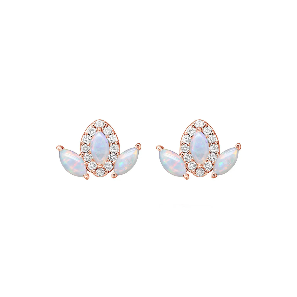 14K Rose Gold Marquise Opal and Diamond Earrings