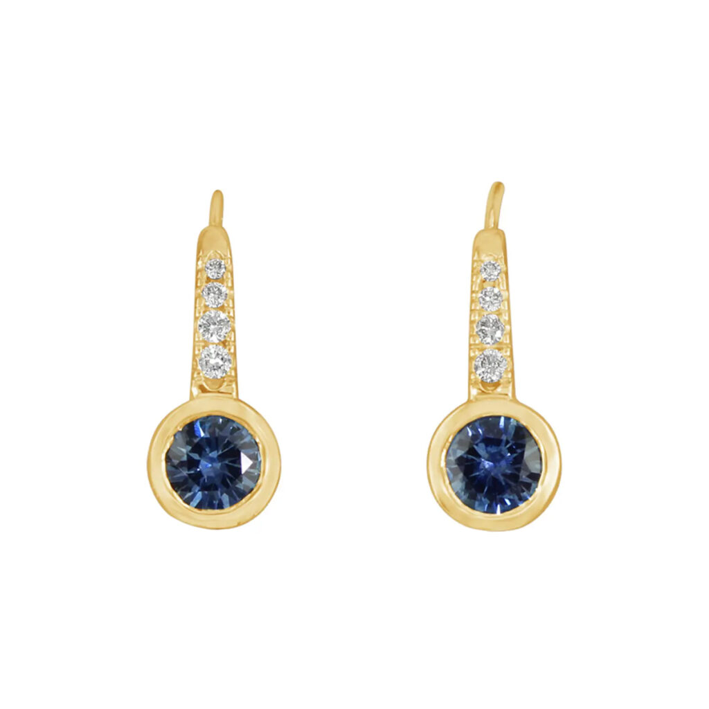 14K Yellow Gold Montana Sapphire and Diamond Earrings