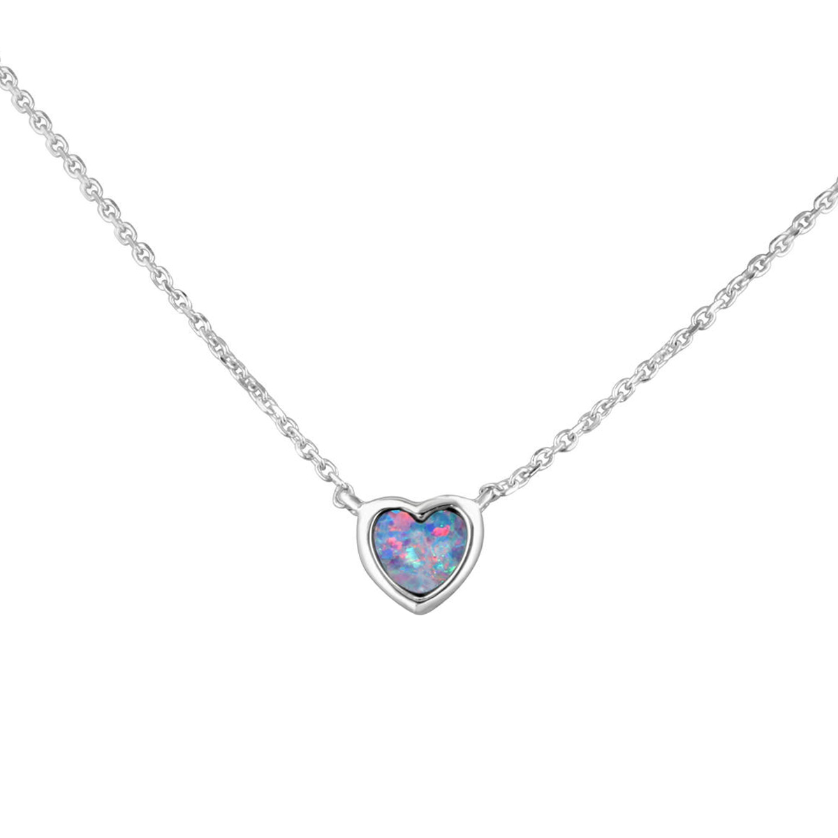 14K White Gold 0.33 Carat Heart Opal Doublet Necklace