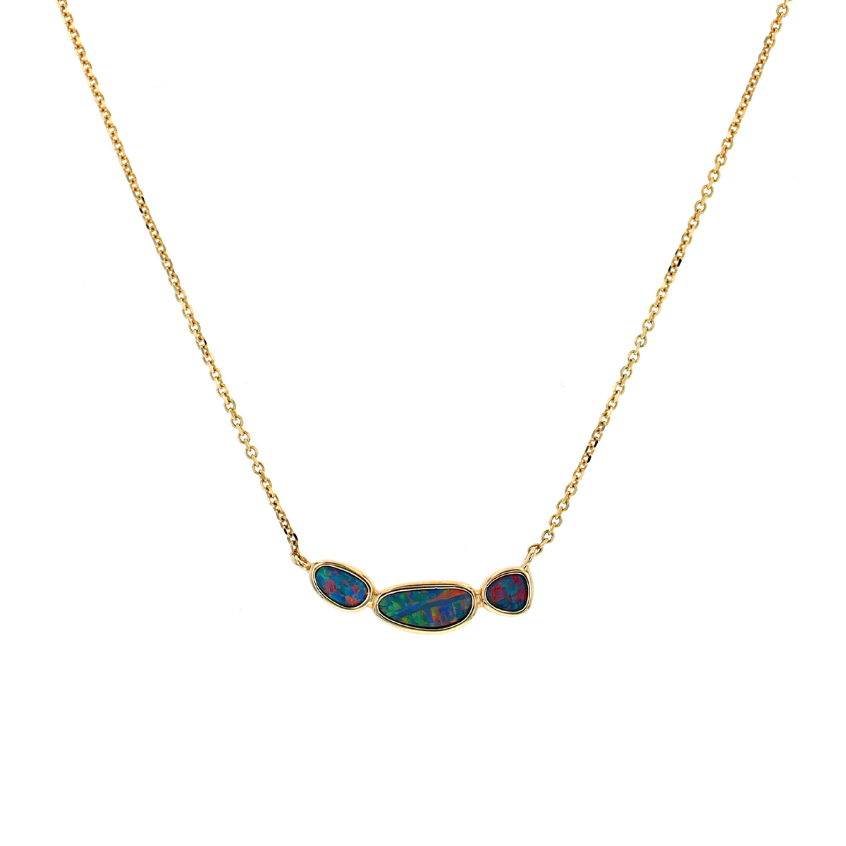 14K Yellow Gold Triple Australian Opal Doublet Necklace