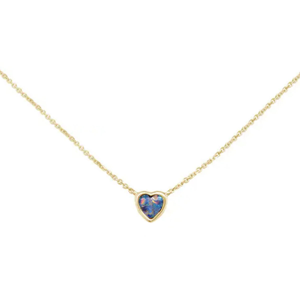 14K Yellow Gold Heart Opal Doublet Necklace