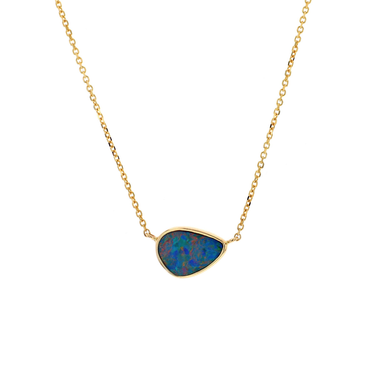 14K Yellow Gold Australian Opal Doublet Necklace