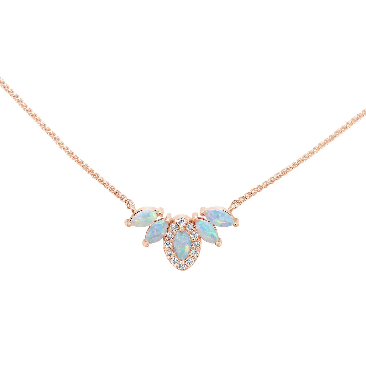 14K Rose Gold Marquise Opal and Diamond Necklace