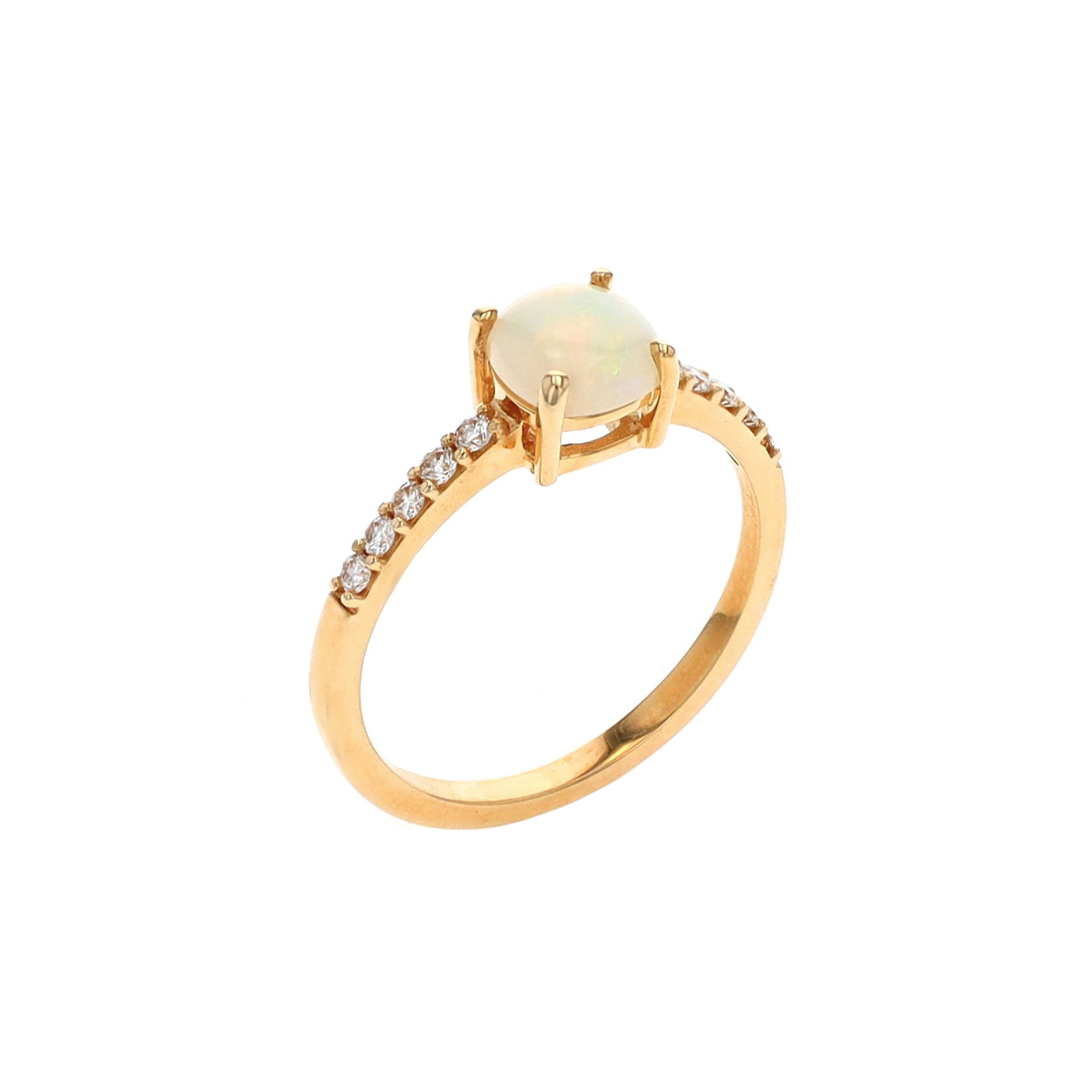 14K Yellow Gold Cushion Opal and Diamond Ring