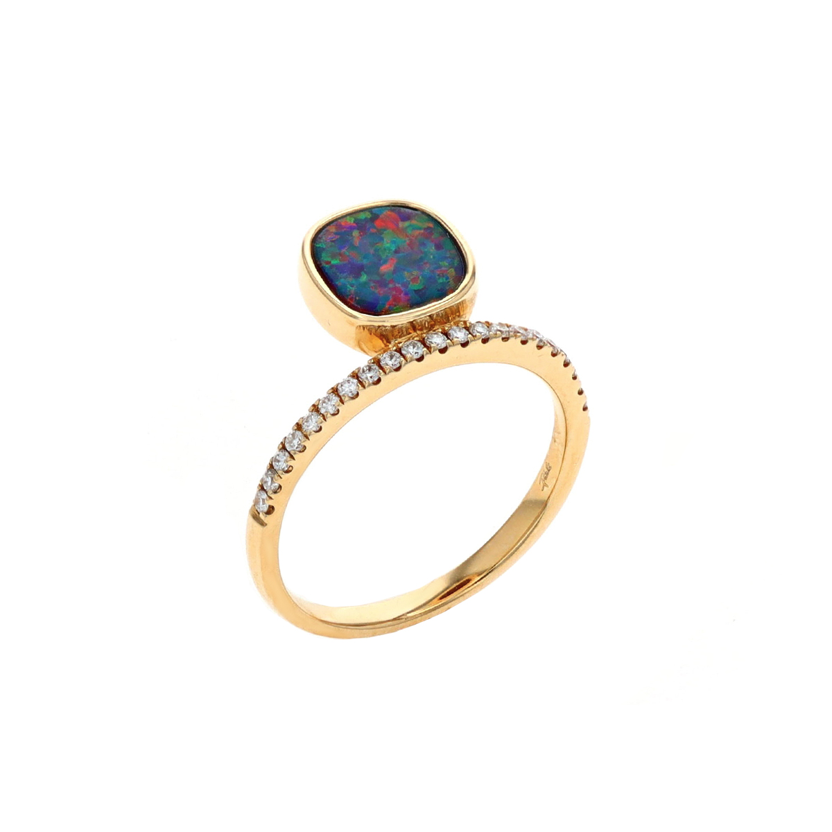 14K Yellow Gold Australian Opal Doublet and Diamond Ring