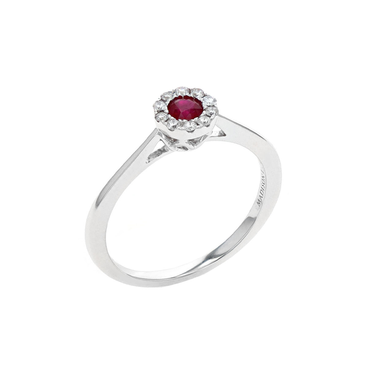 14K White Gold Ruby and Diamond Halo Ring