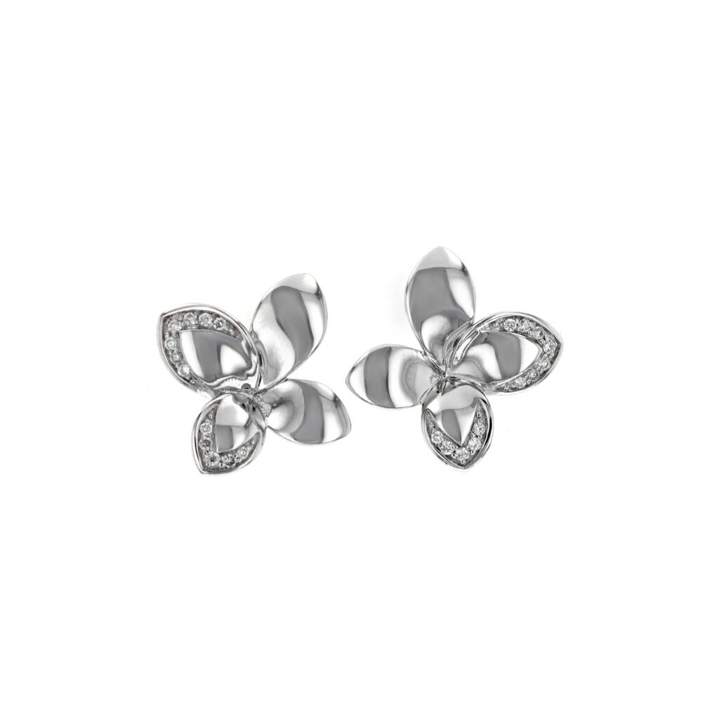 14K White Gold Diamond Flower Earrings