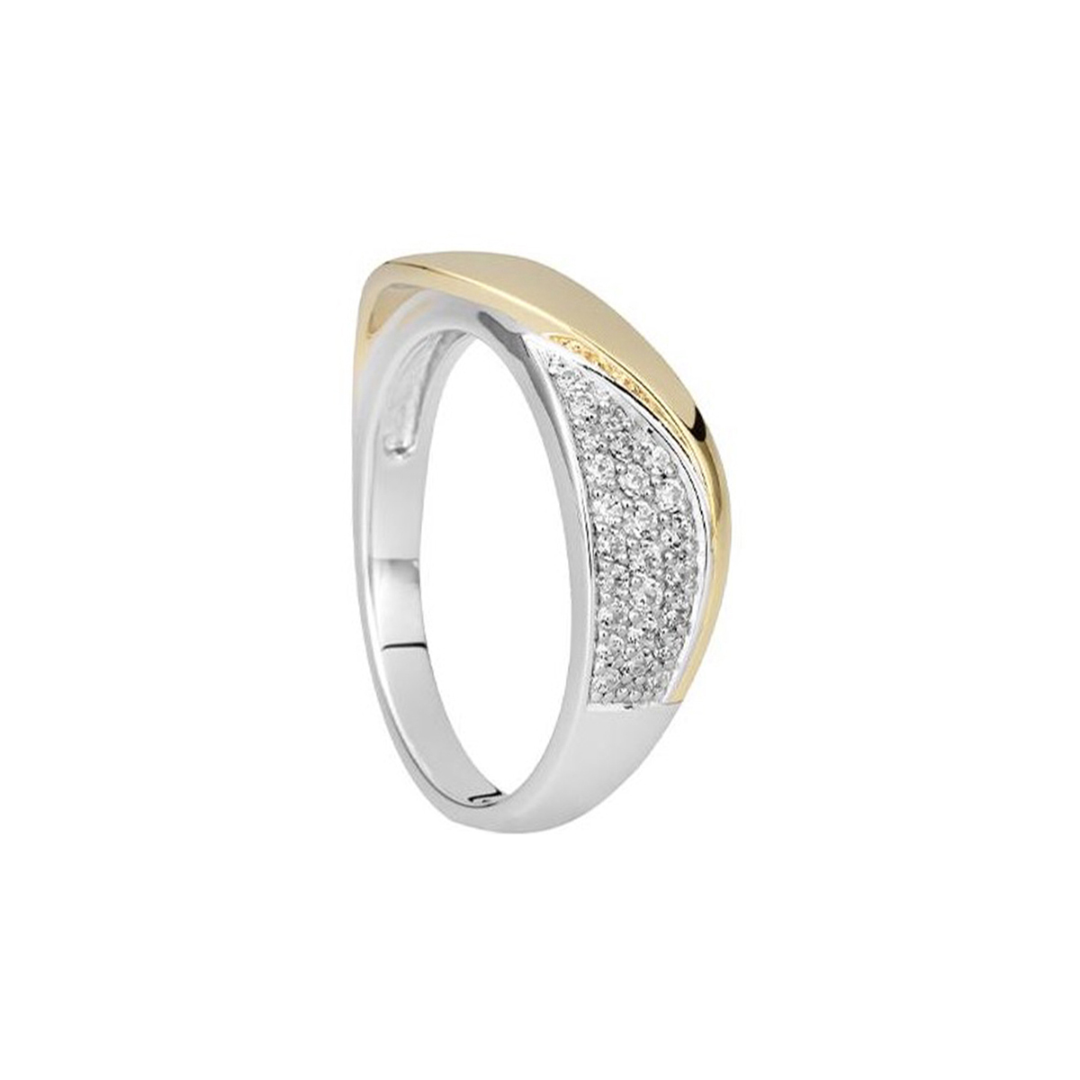 14K Two-Tone Pavé Diamond Crossover Ring