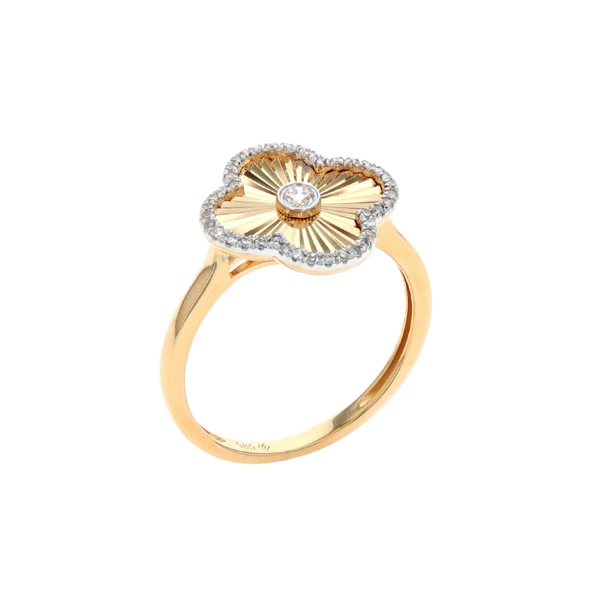 14K Yellow Gold Diamond Flower Ring