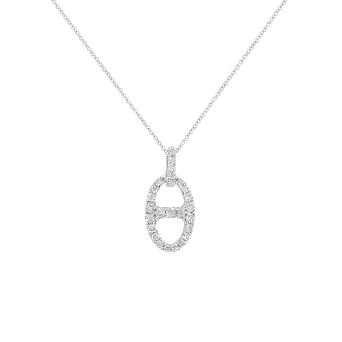 14K White Gold Diamond Tab Pendant with Chain