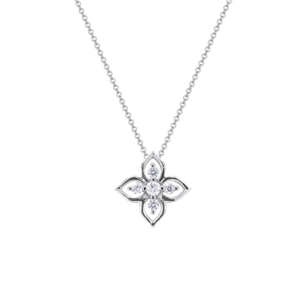 Double Diamond Flower Necklace, Yellow Gold