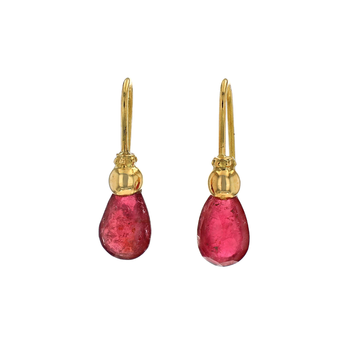 Estate 18K Yellow Gold Pink Tourmaline Briolette Earrings