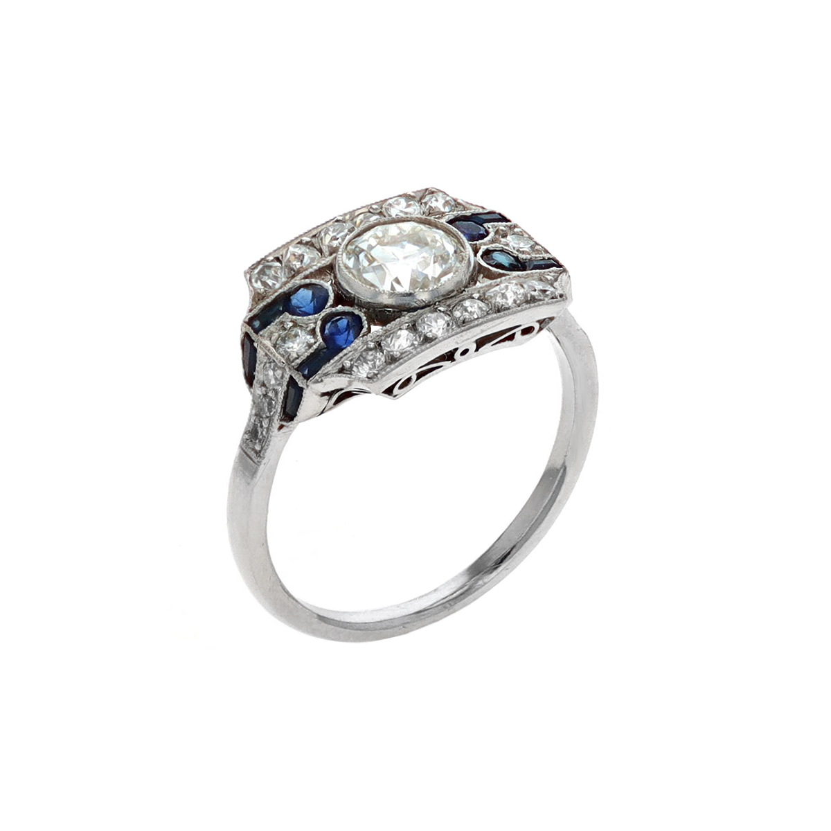 Estate Platinum Art Deco Sapphire and Diamond Ring