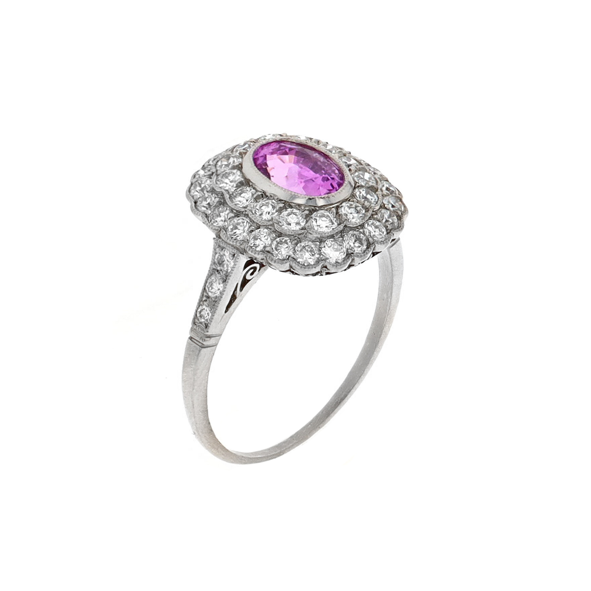 Estate Platinum Oval Pink Sapphire and Diamond Ring