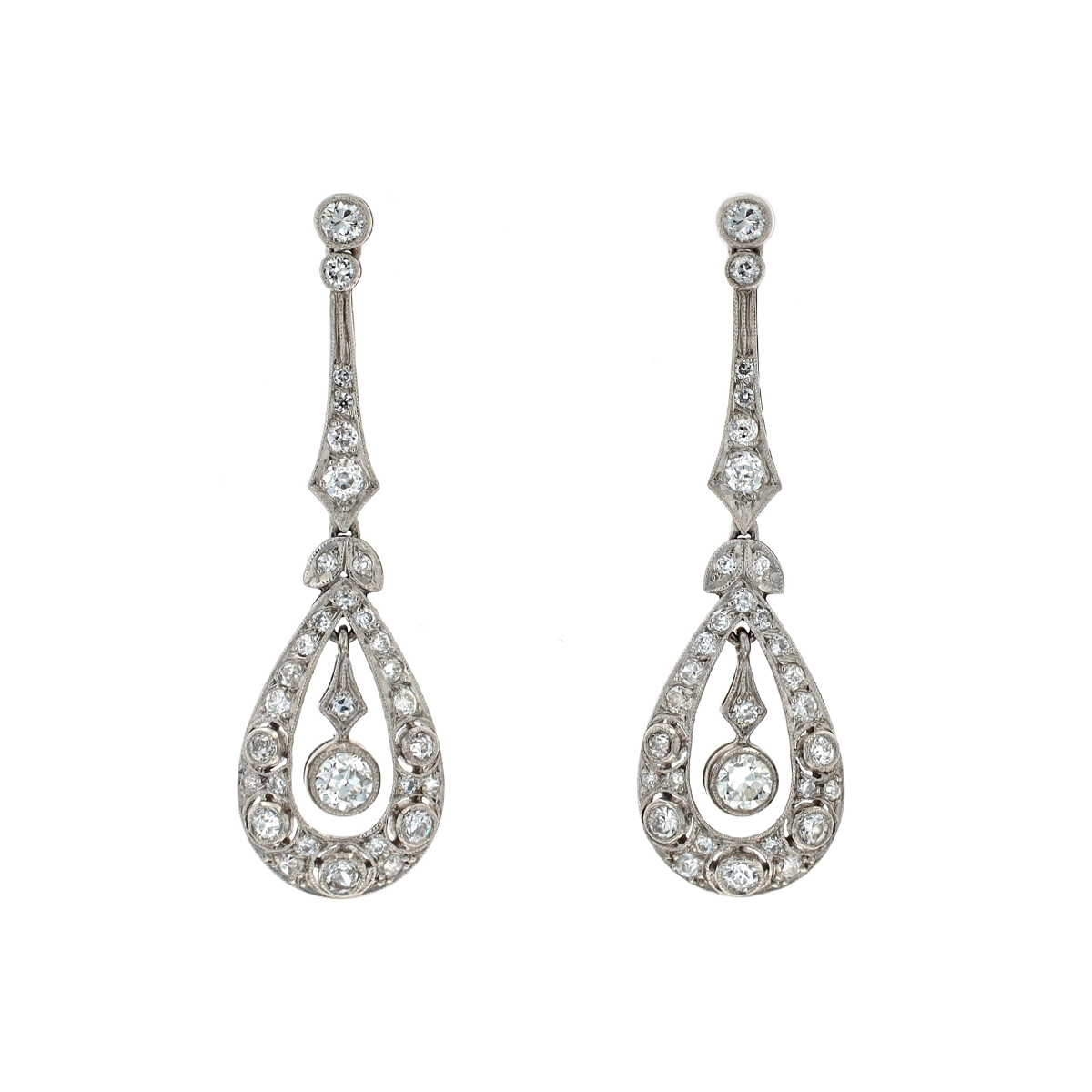 Estate Platinum 2.10 Carat Diamond Drop Earrings