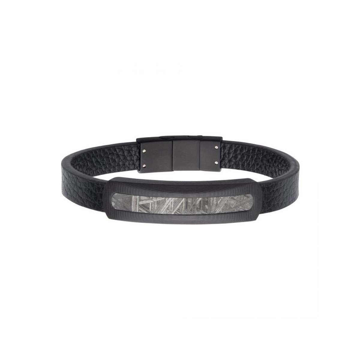 Black Stainless Steel Meteorite Leather Cuff Bracelet