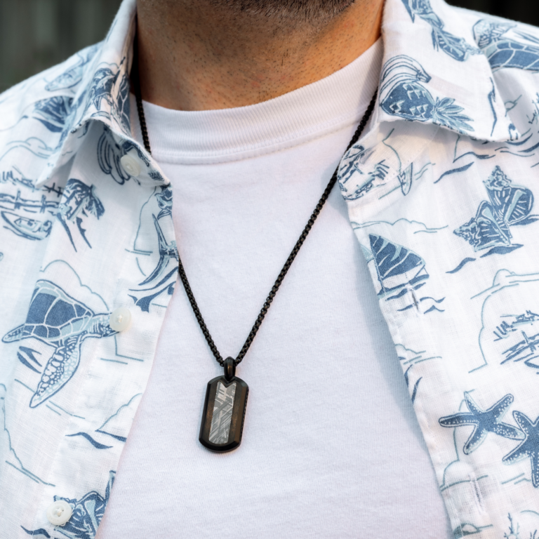 Black Stainless Steel Meteorite Pendant with Chain