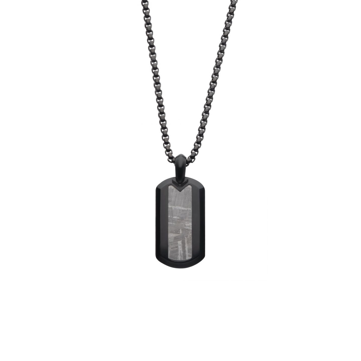 Black Stainless Steel Meteorite Pendant with Chain