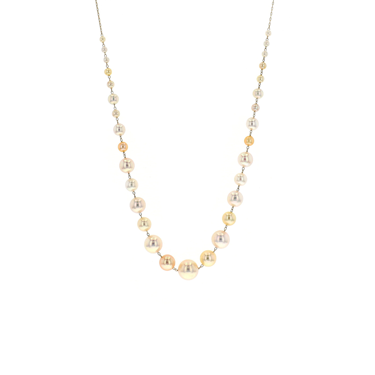14K Yellow Gold Multi Color Akoya Pearl Necklace