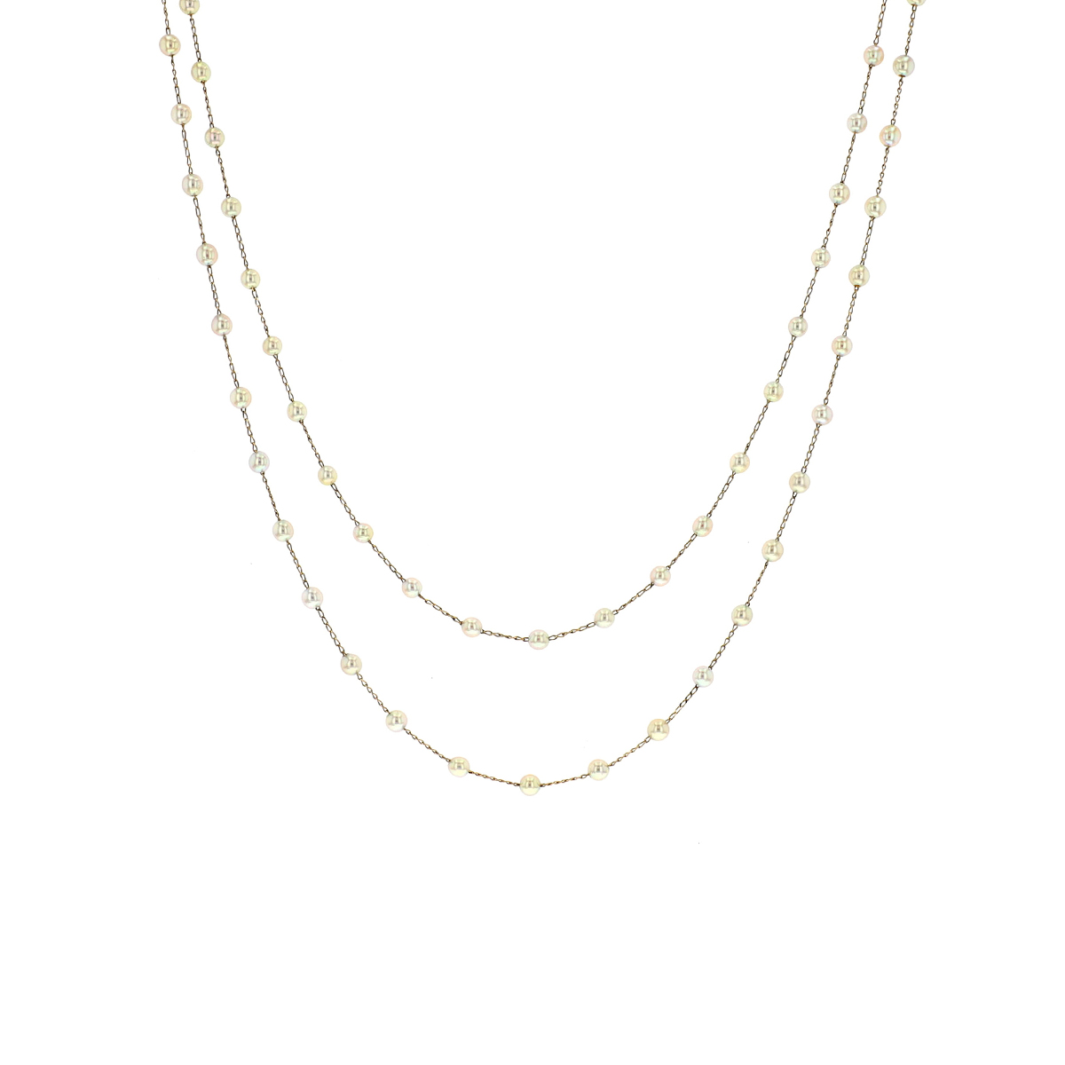 14K Yellow Gold 46-Inch Akoya Pearl Station Necklace