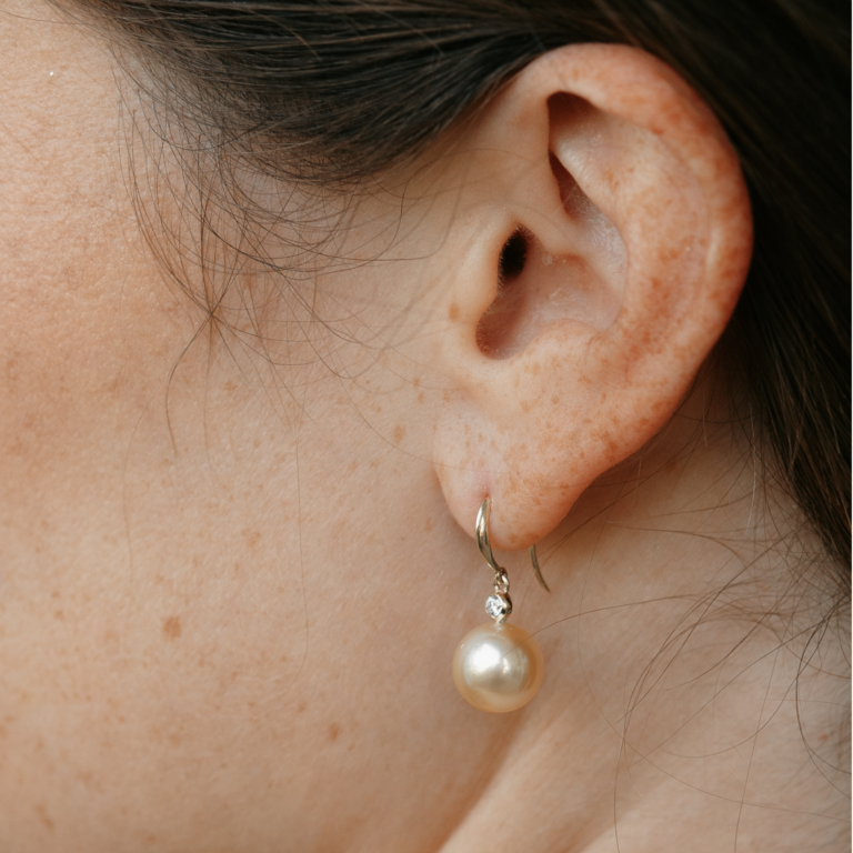 14K Yellow Gold Golden South Sea Pearl and Diamond Earrings
