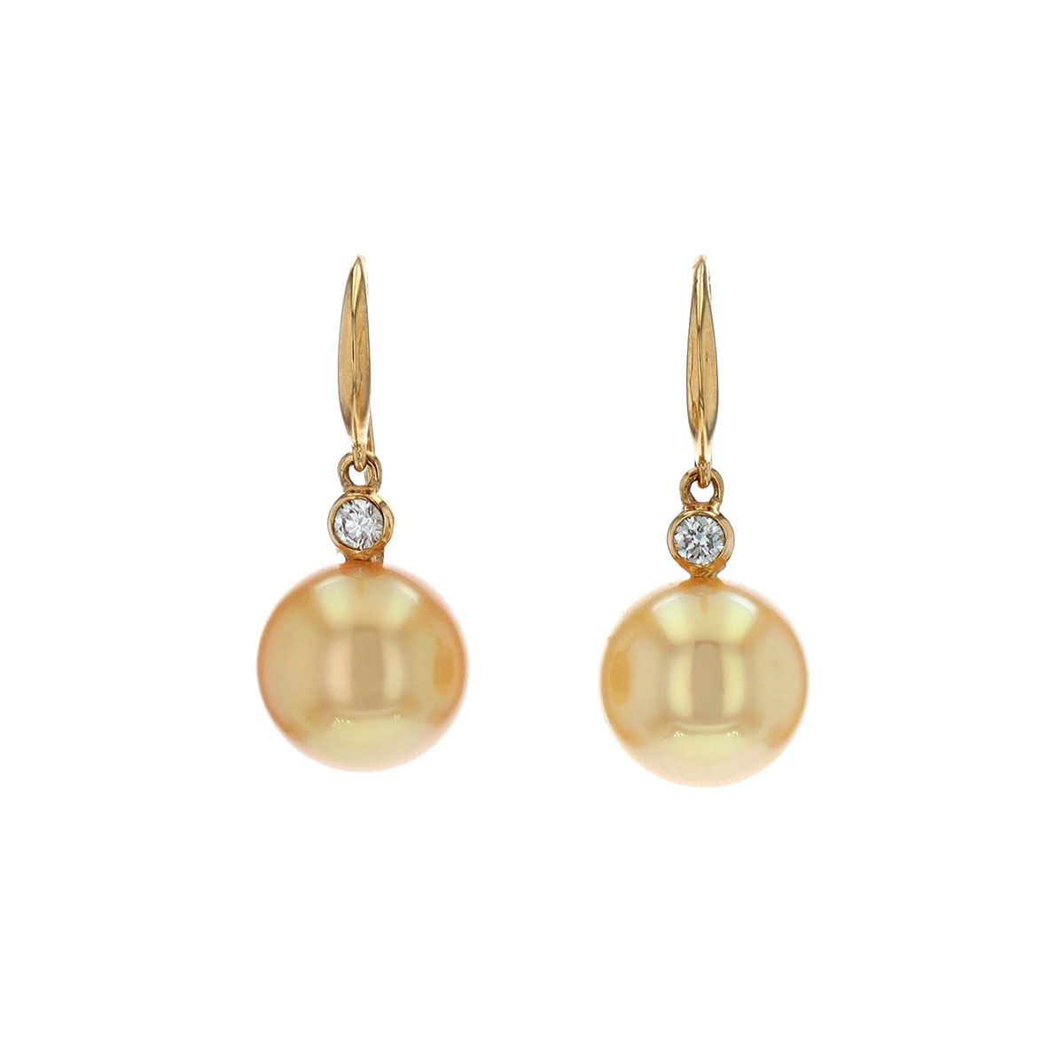 14K Yellow Gold Golden South Sea Pearl and Diamond Earrings