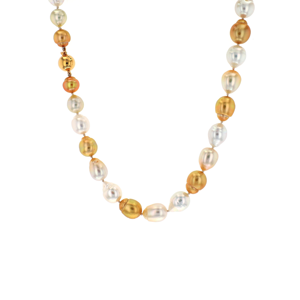 18K Yellow Gold Golden and White South Sea Pearl Necklace