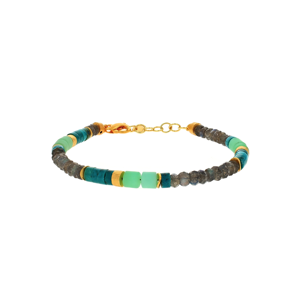 Gold Plated Sterling Silver Labradorite, Turquoise, and Chrysocolla Bracelet