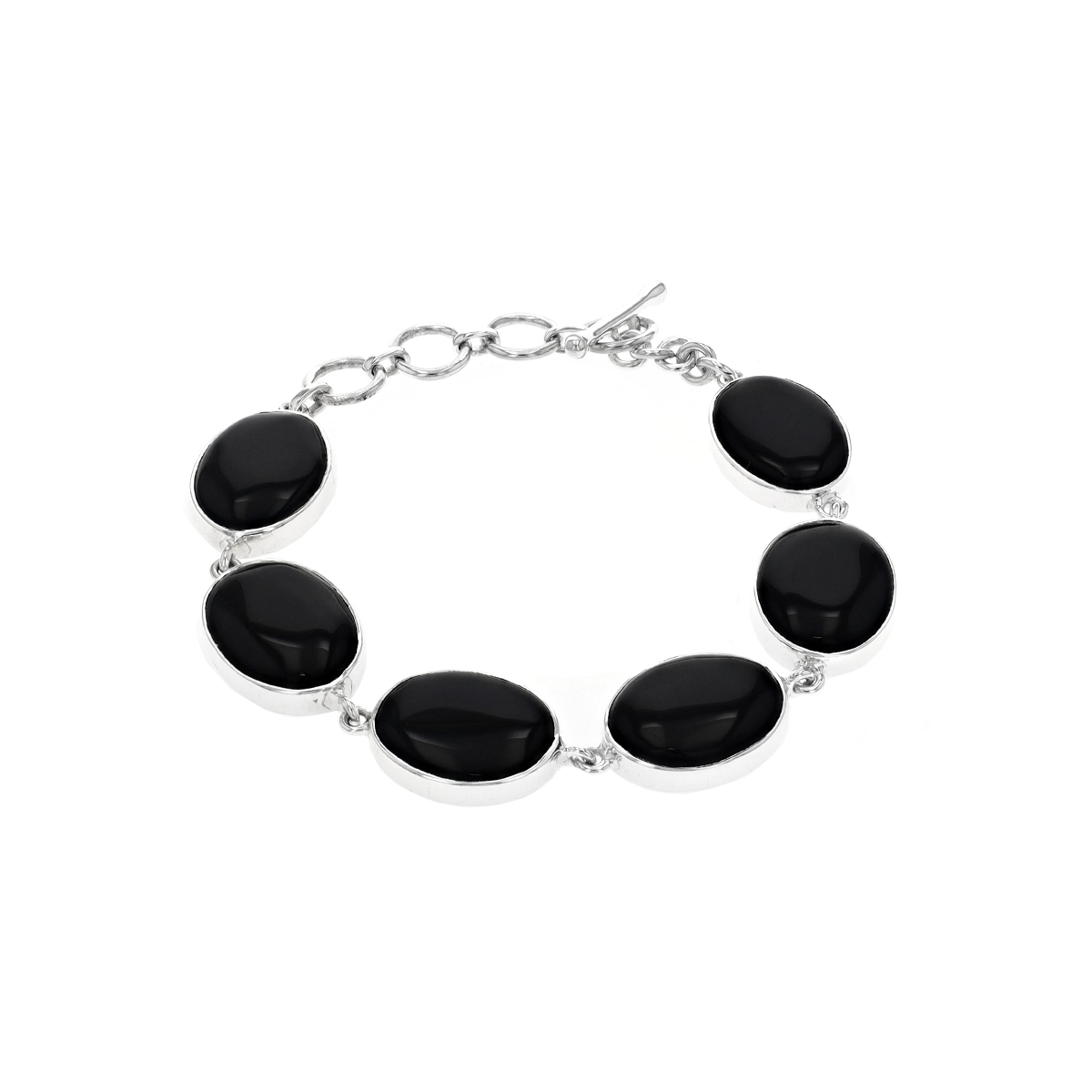 Sterling Silver Large Oval Black Onyx Bracelet