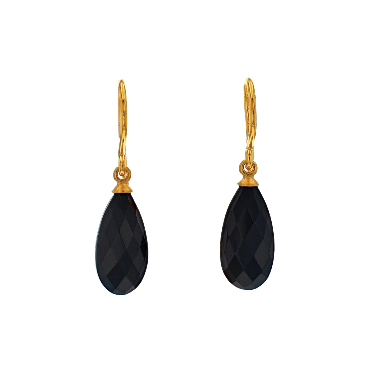 Gold Plated Sterling Silver Black Spinel Dangle Earrings