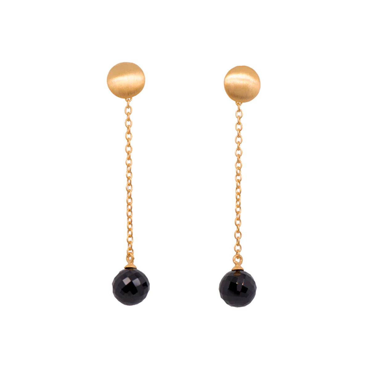 Gold Plated Sterling Silver Black Spinel Chain Earrings
