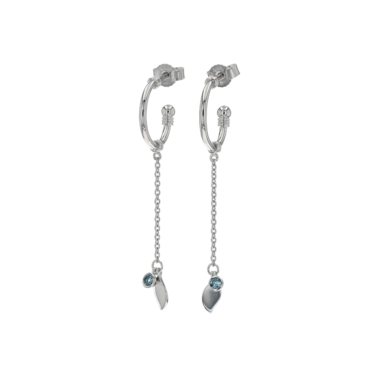 Sterling Silver Hoop Earrings with Blue Topaz Dangles
