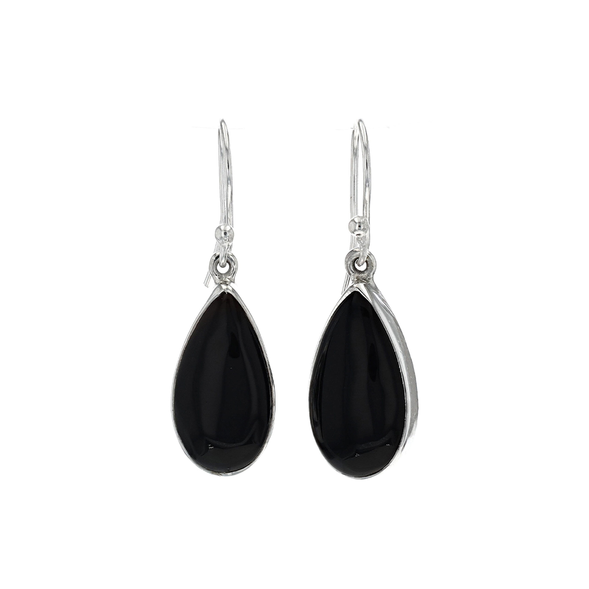 Sterling Silver Pear Black Onyx Dangle Earrings