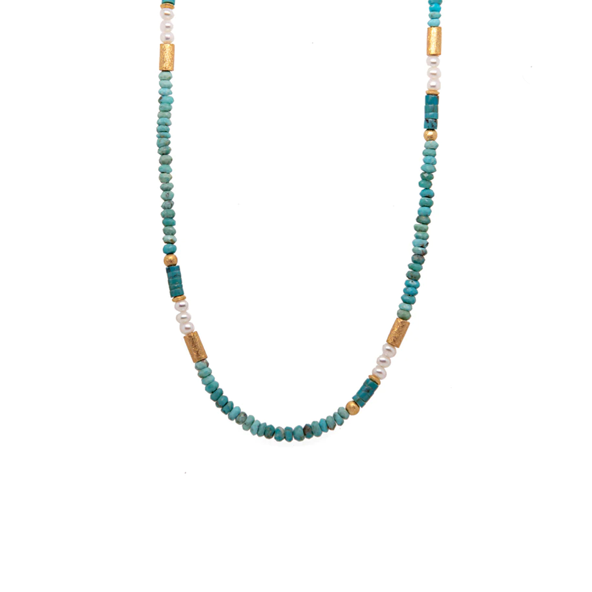Gold Plated Sterling Silver Turquoise and Pearl Necklace