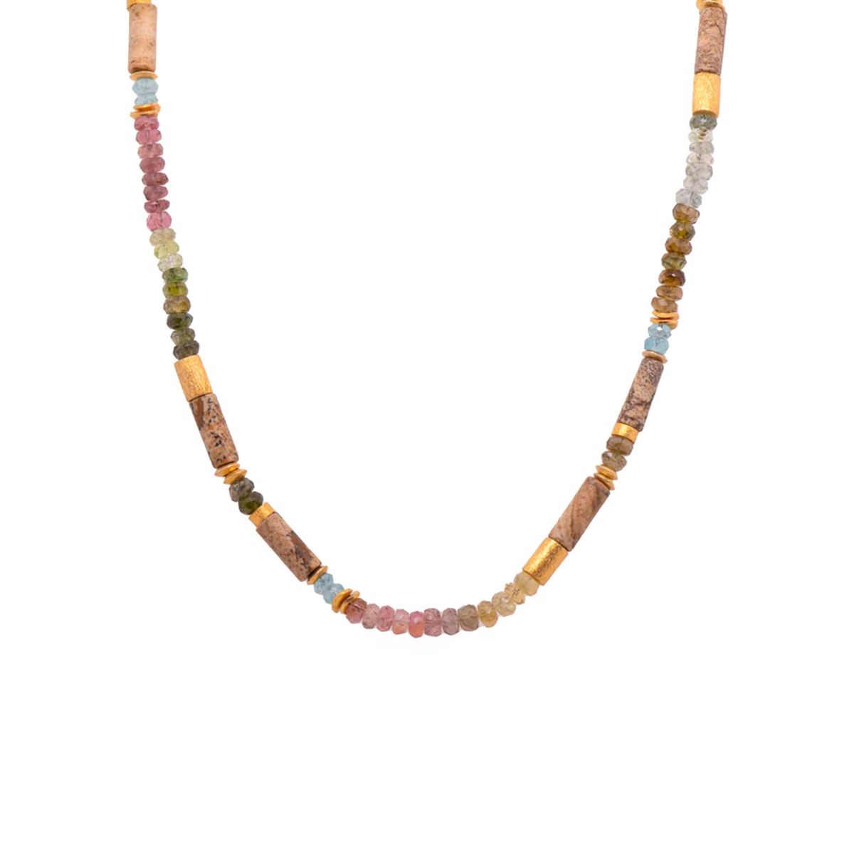 Gold Plated Sterling Silver Tourmaline, Jasper, and Apatite Necklace