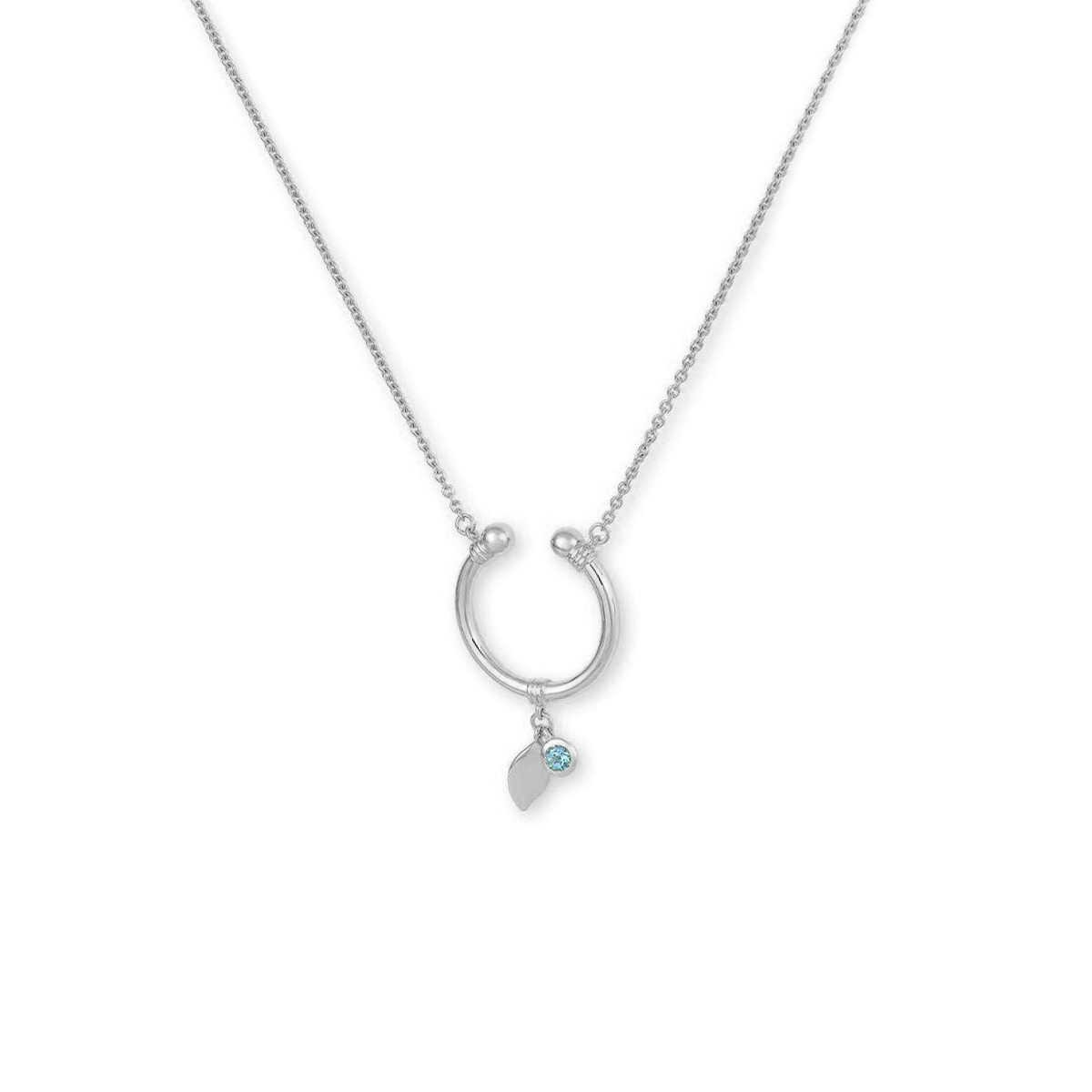 Sterling Silver Horseshoe Blue Topaz Necklace