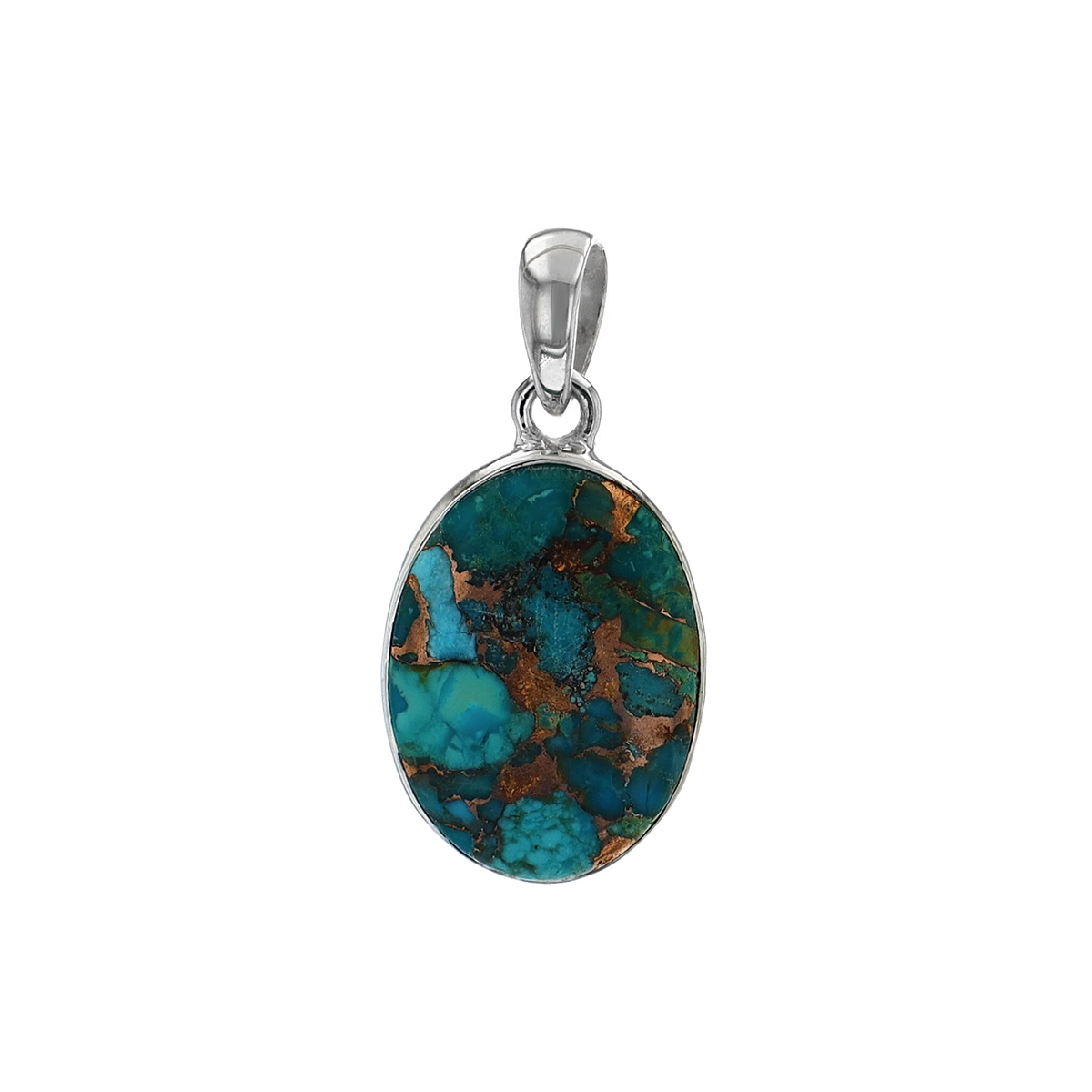 Sterling Silver Oval Blue Copper Turquoise Pendant
