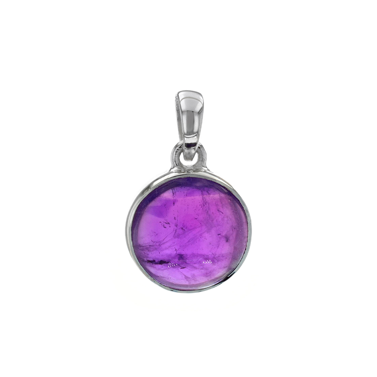 Sterling Silver Round Amethyst Cabochon Pendant