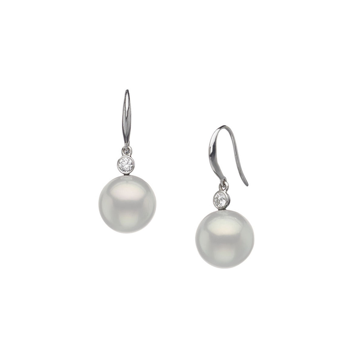 14K White Gold South Sea Pearl and Diamond Dangle Earrings
