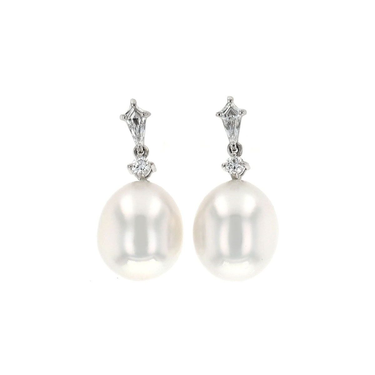 18K White Gold South Sea Pearl and Diamond Drop Earrings
