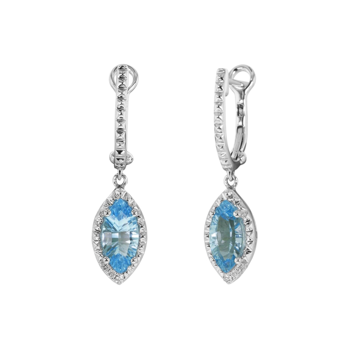 14K White Gold Blue Topaz and Diamond Dangle Earrings