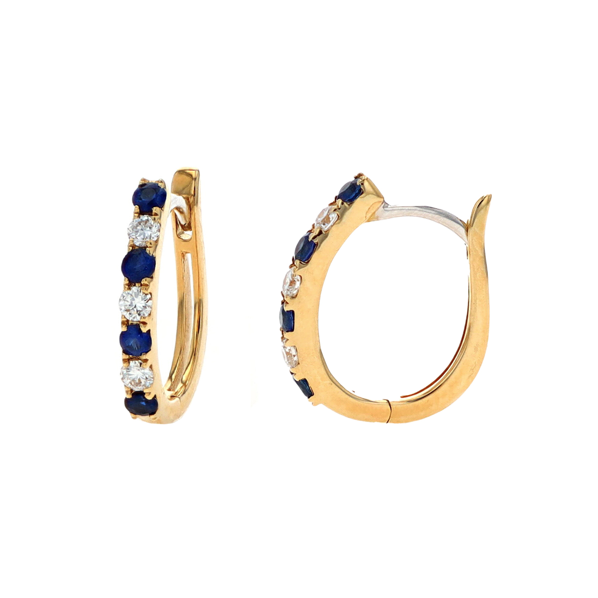 14K Yellow Gold Sapphire and Diamond Hoop Earrings