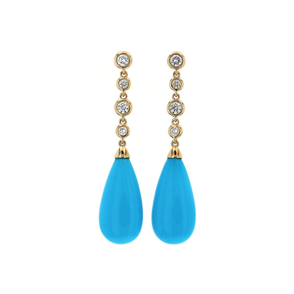 14K Yellow Gold Pear Turquoise and Diamond Earrings