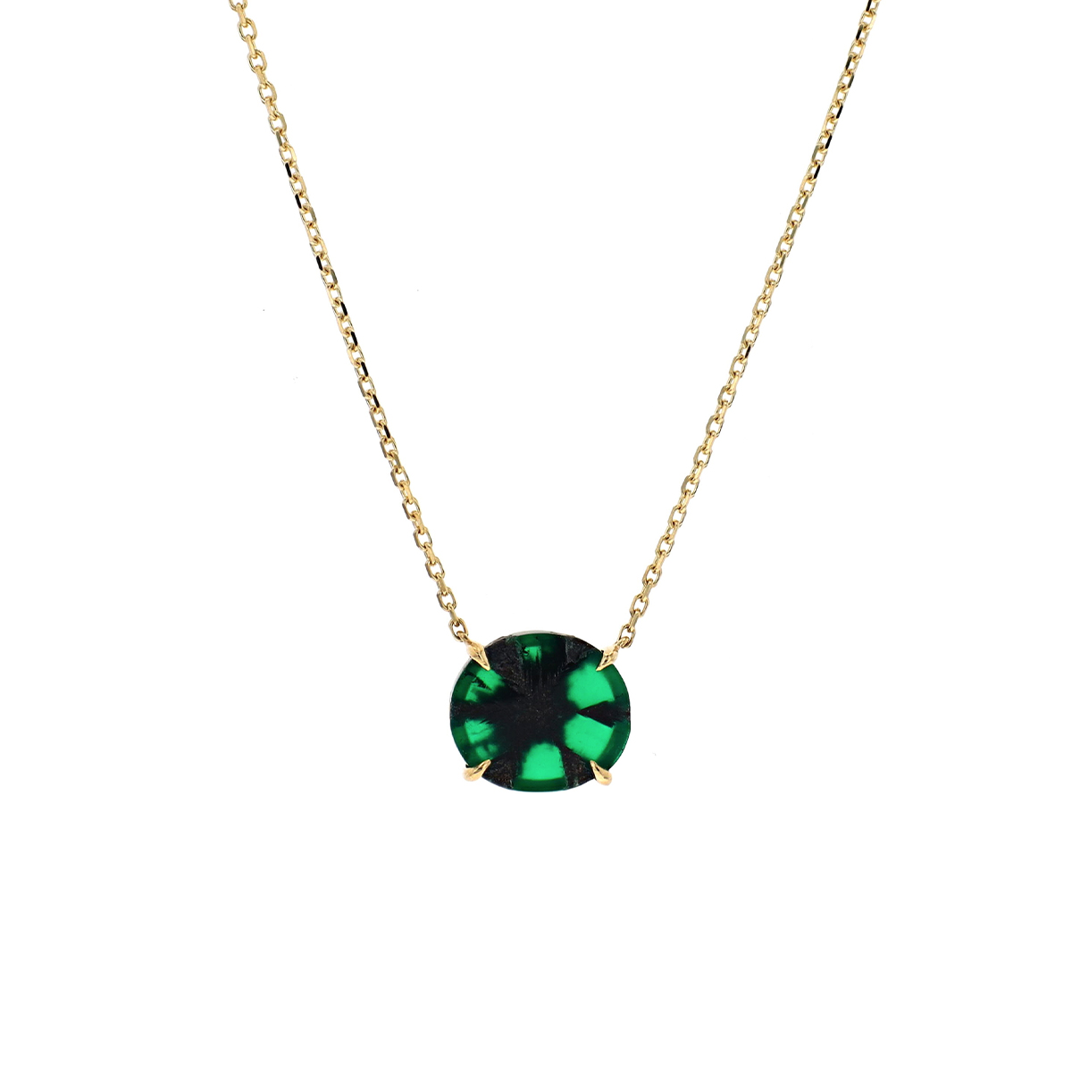 14K Yellow Gold Oval Trapiche Emerald Necklace