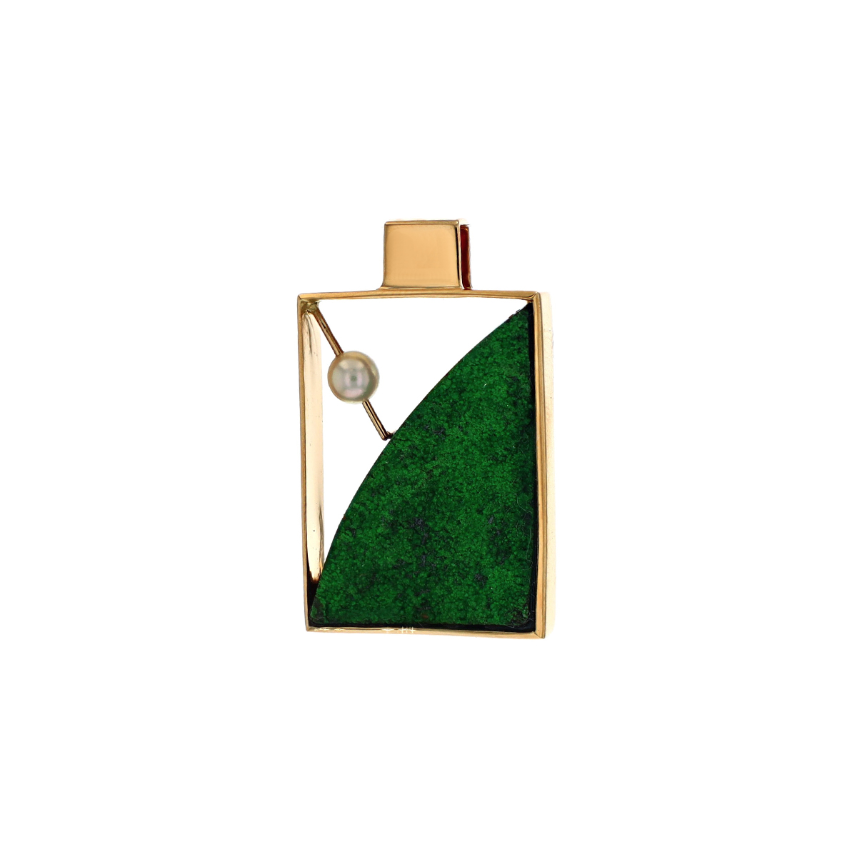 14K Yellow Gold Uvarovite and Freshwater Pearl Pendant
