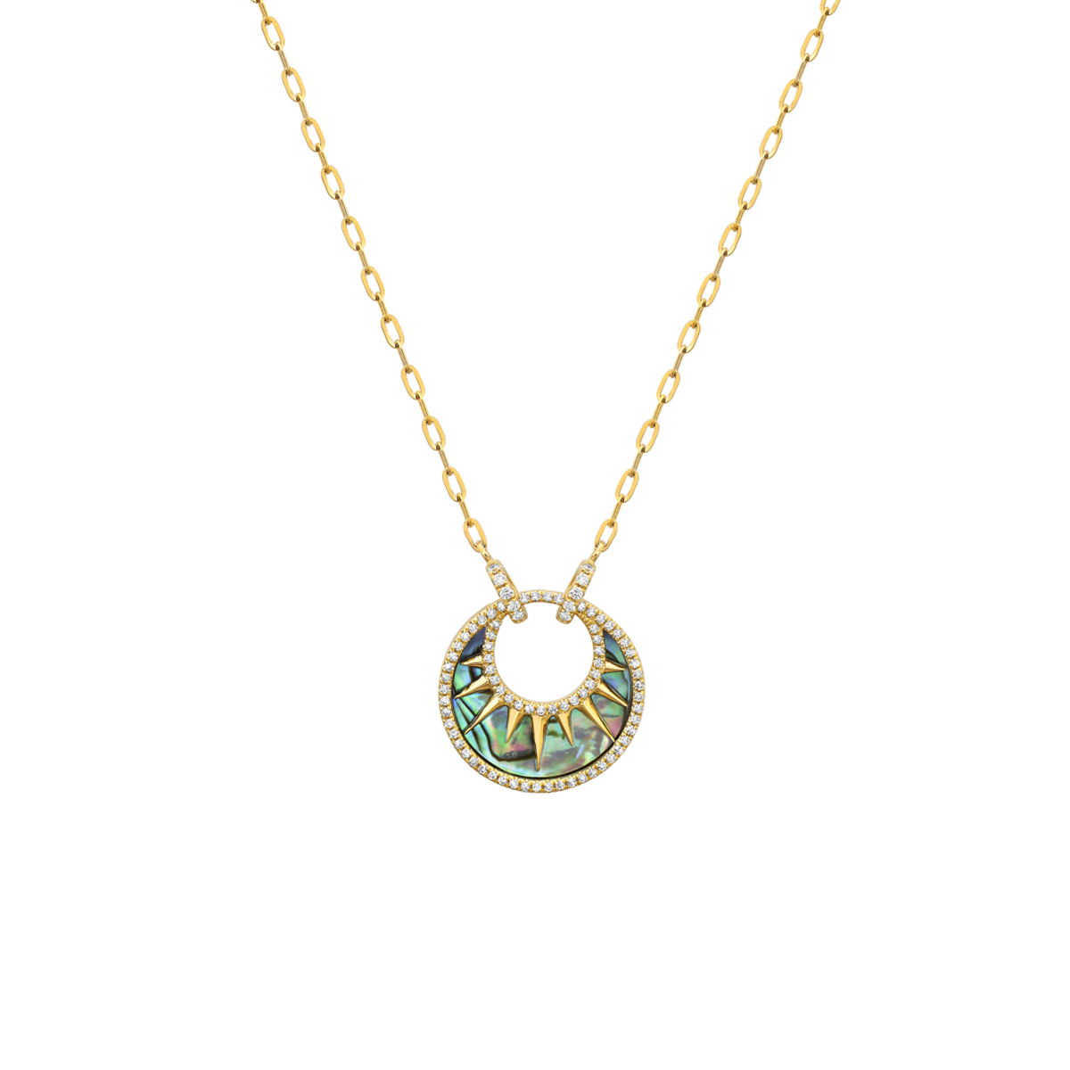 14K Yellow Gold Abalone and Diamond Necklace