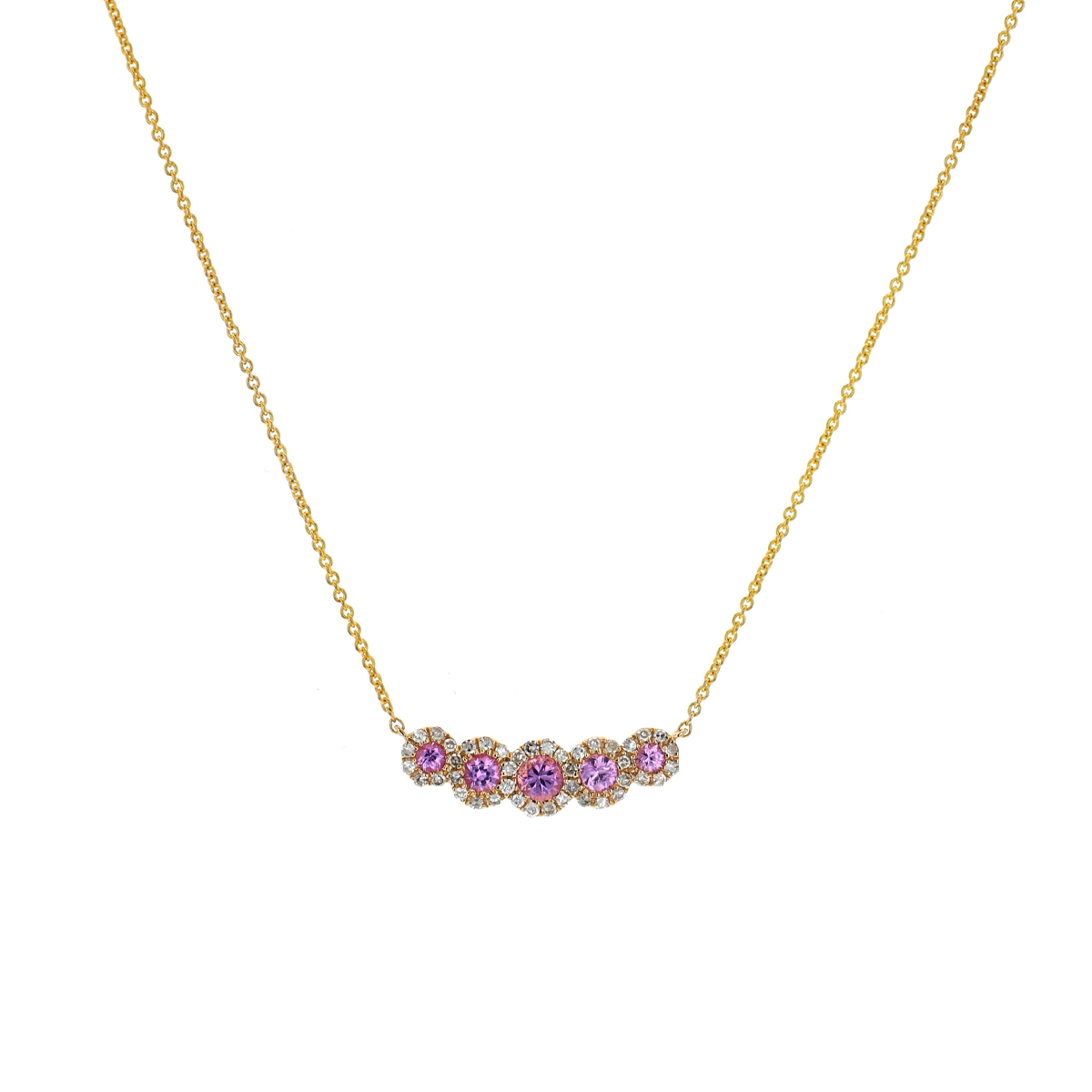 14K Yellow Gold Pink Sapphire and Diamond Necklace