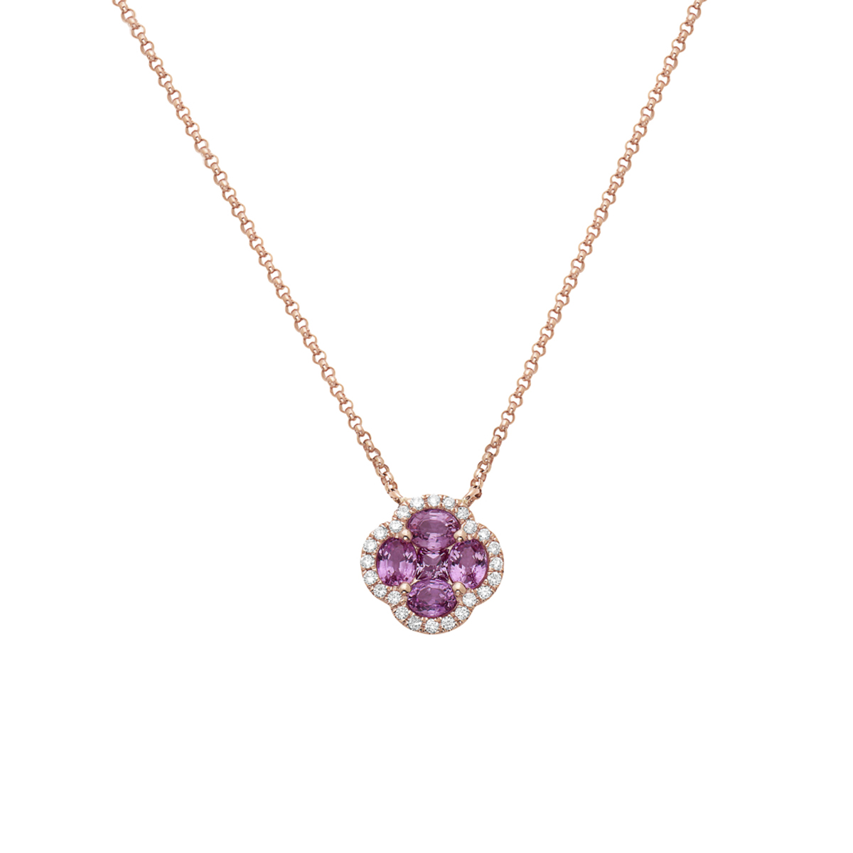 14K Rose Gold Pink Sapphire and Diamond Necklace
